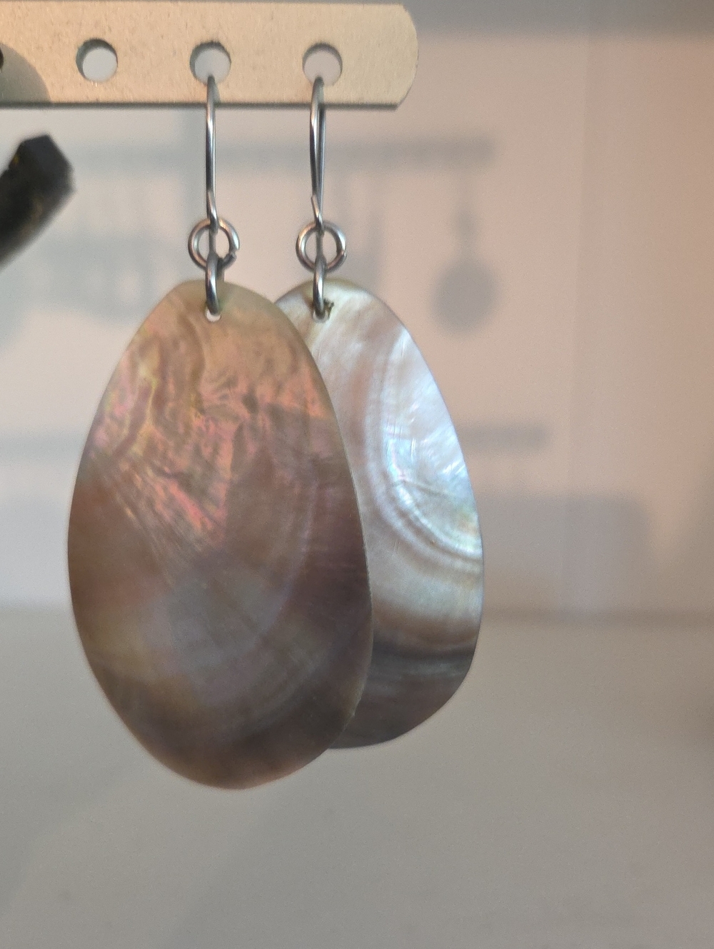 Iridescent Mother of Pearl Teardrop Earrings - Beige